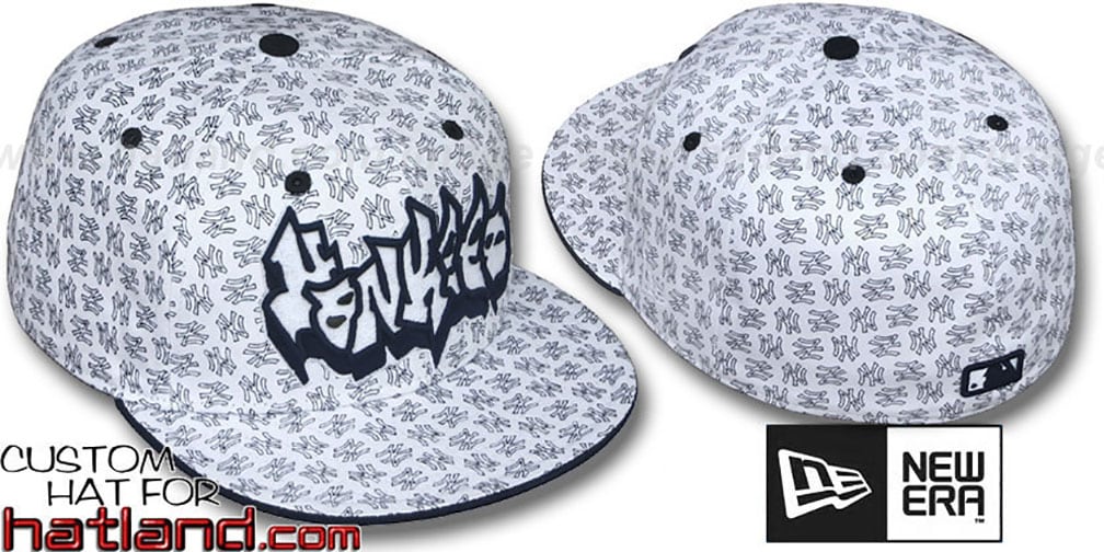 Yankees 'GRAFFITI ALL-OVER FLOCKING' White-Navy Fitted Hat by New Era