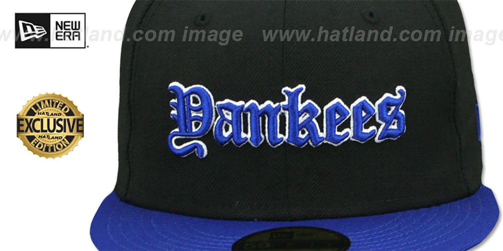 Yankees 'GOTHIC TEAM-BASIC' Black-Royal Fitted Hat by New Era