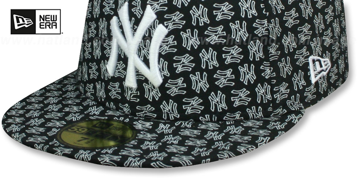 Yankees NY 'ALL-OVER FLOCKING' Black-White Fitted Hat by New Era