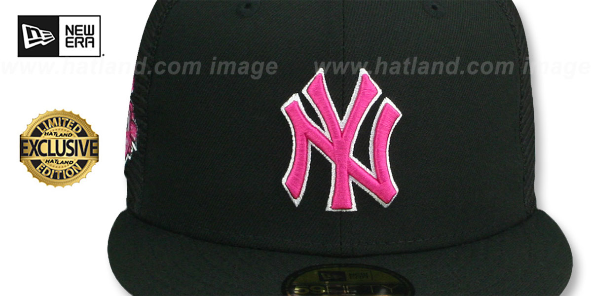 Yankees 100TH ANNIVERSARY 'MESH-BACK SIDE-PATCH' Black-Pink Fitted Hat by New Era