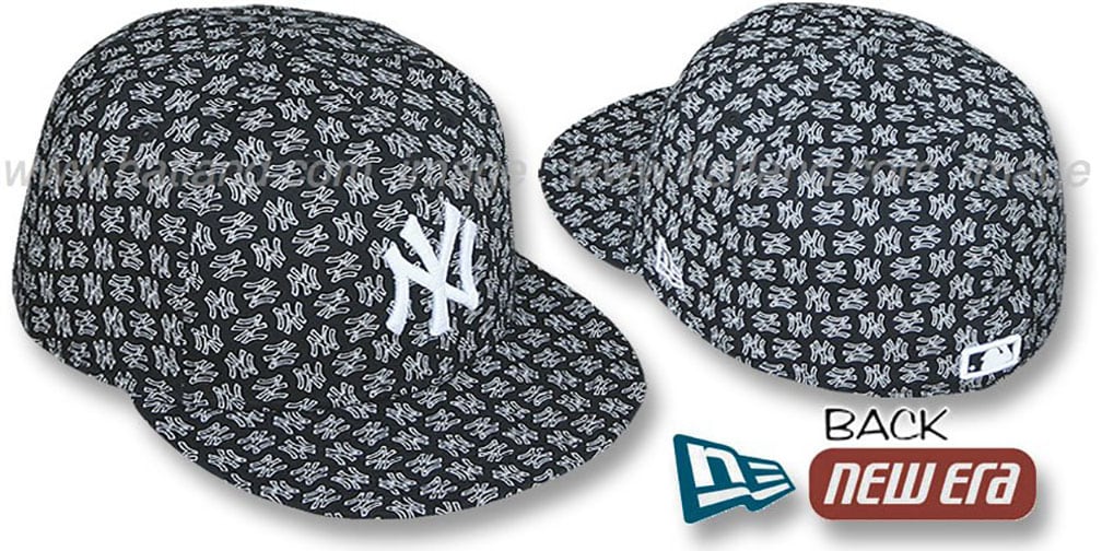 Yankees NY 'ALL-OVER FLOCKING-2' Black-White Fitted Hat by New Era