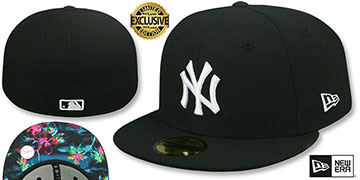 Yankees 'BLACK FLORAL-BOTTOM' Black Fitted Hat by New Era