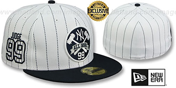 Yankees 'JUDGE PINSTRIPE ALL RISE FRONT' White-Navy Fitted Hat by New Era
