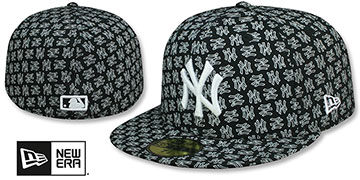 Yankees NY 'ALL-OVER FLOCKING' Black-White Fitted Hat by New Era