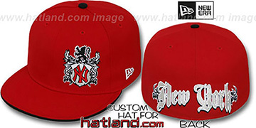 Yankees 'OLD ENGLISH SOUTHPAW' Red-Black Fitted Hat by New Era