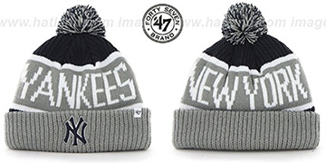 Yankees 'THE-CALGARY' Grey-Navy Knit Beanie Hat by Twins 47 Brand