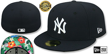 Yankees 'TROPICAL BLOOM FLORAL-BOTTOM' Navy Fitted Hat by New Era